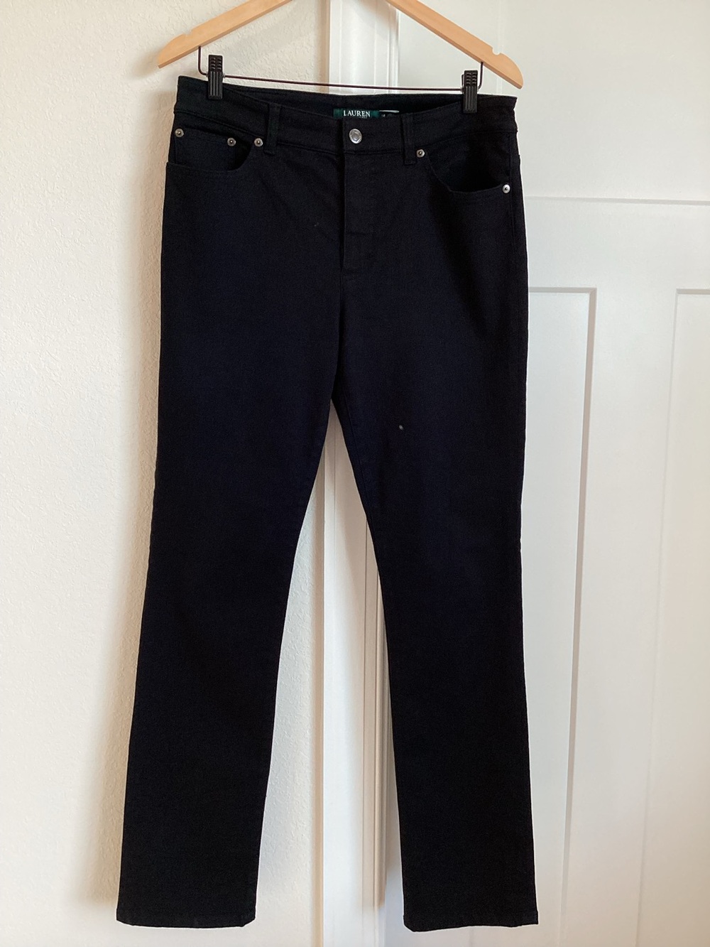 Ralph Lauren High Rise Straight Leg Jean Size 12 Black Denim - Picture 3 of 12